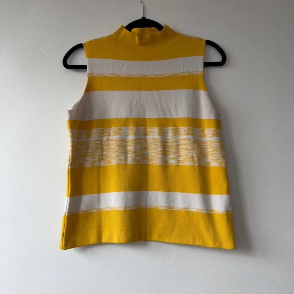 Nine West Yellow‎ White Striped Mock Neck Tank Size Medium Vintage Inspired